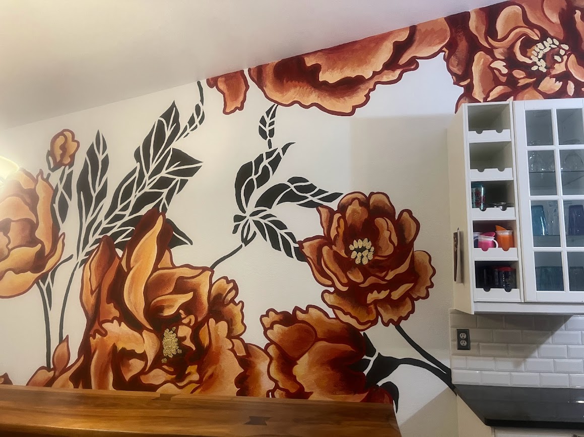 Hand-Painted Floral Dining Room Mural