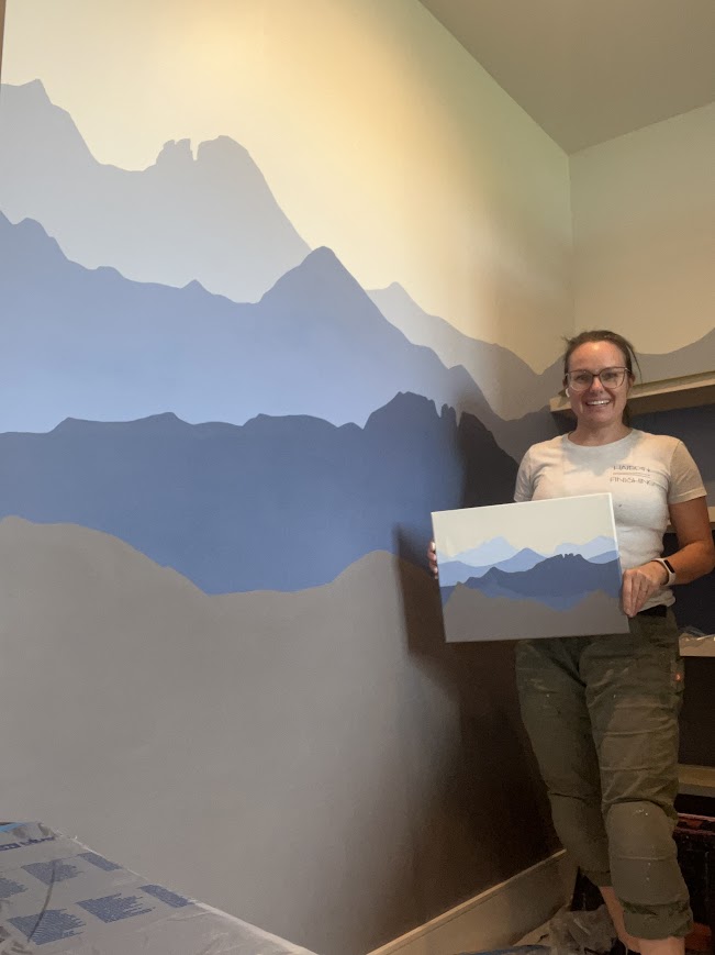 Hand-Painted Mountain Mural
